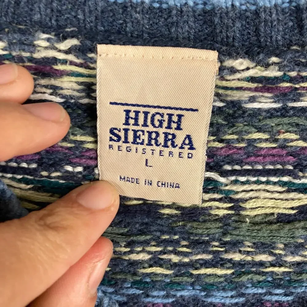 High Sierra Sweater Womens Size L Blue Multicolor V-Neck Fair Isle Knit Pullover - Picture 3 of 8